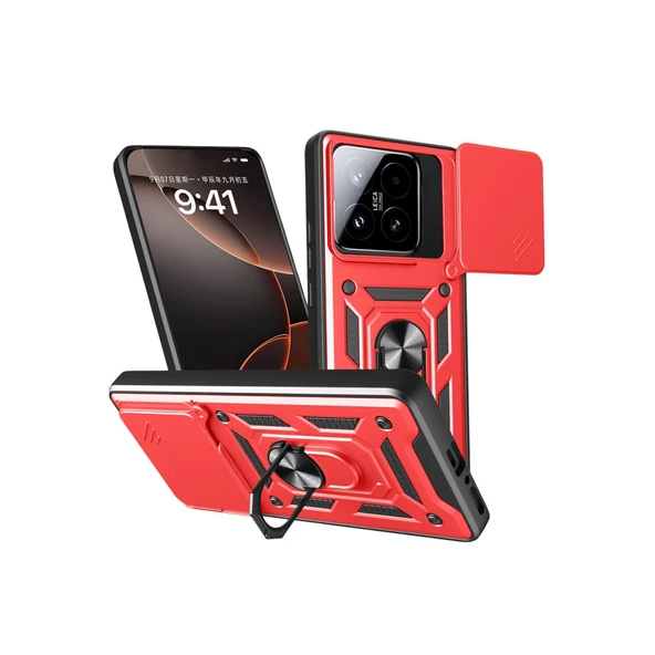 Xiaomi Mi 15t Pars Lens Yüzüklü Silikon - Kırmızı ürün görseli 1
