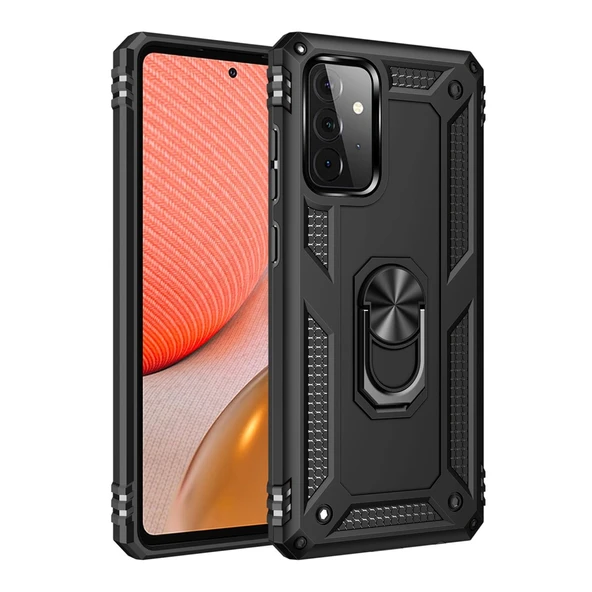 Samsung Galaxy A72 Kılıf Sofya Yüzüklü Silikon Kapak - Siyah ürün görseli 1