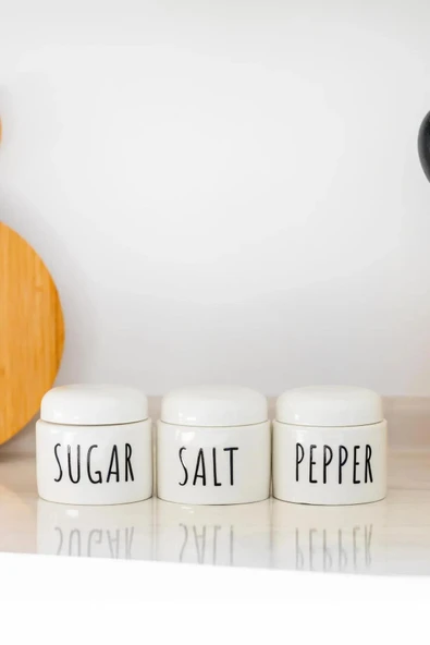 3 Lü Seramik Baharat Seti Beyaz 350 ml ürün görseli 1
