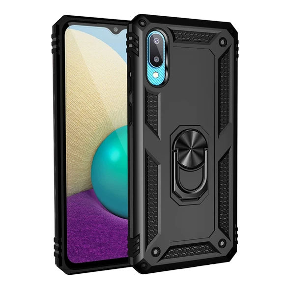 Samsung Galaxy A02 Kılıf Sofya Yüzüklü Silikon Kapak - Siyah ürün görseli 1