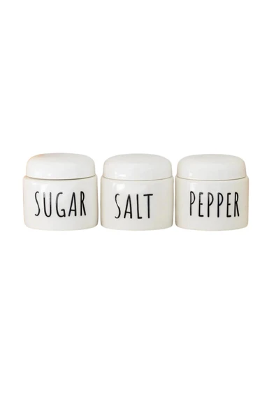 3 Lü Seramik Baharat Seti Beyaz 350 ml - Resim 2