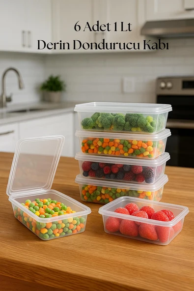 6 lı Derin Dondurucu Saklama Kabı & Organizeri 1 lt 12,5x19,5x5,5 cm ürün görseli 1