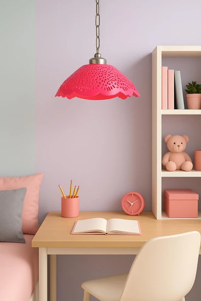 Fuşya Akrilik Avize Soft Pembe Modern Aydınlatma 35x35x12 cm ürün görseli 1