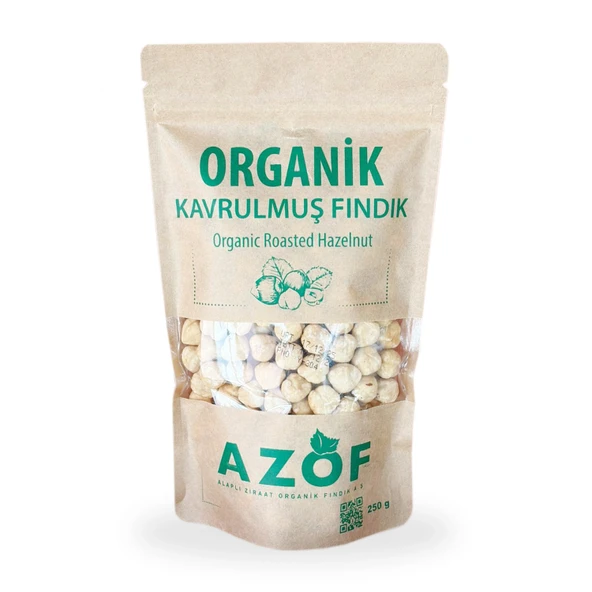Azof Organik Kavrulmuş İç Fındık 250 gr Organik Fındık Kraft Paket ürün görseli 1
