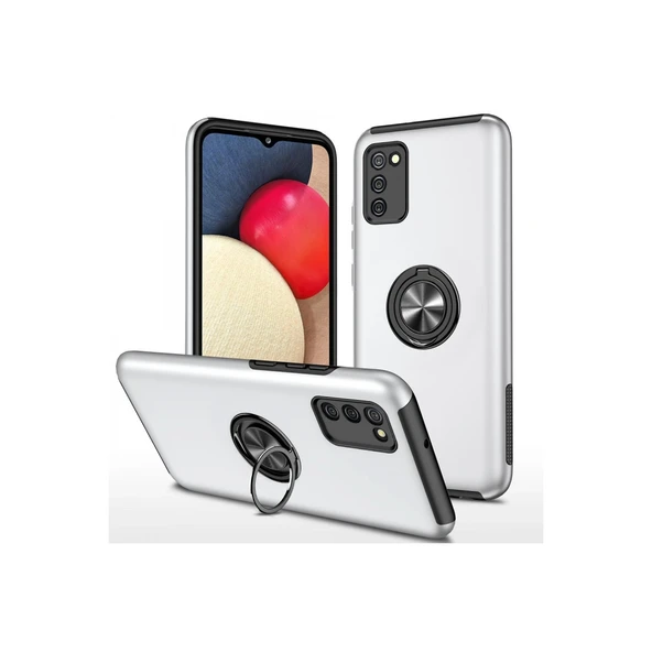Samsung Galaxy A02s Kılıf Elit Yüzüklü Kapak - Gümüş ürün görseli 1
