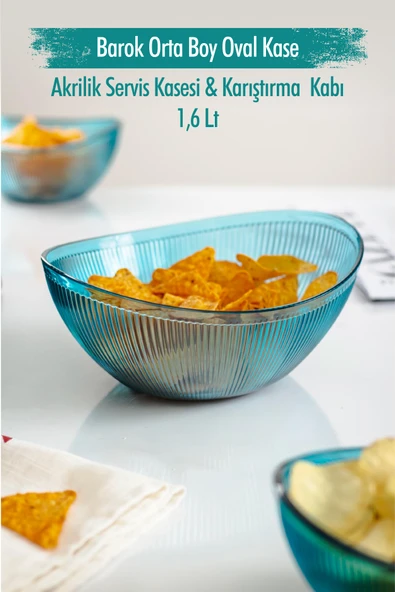 Akrilik Barok Aquamarin Orta Boy Oval Meyve & Salata Kasesi & Karıştırma Kabı / 1,6 Lt  (CAM DEĞİLDİR) ürün görseli 1