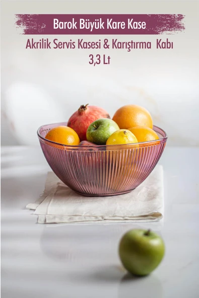 Akrilik Barok Mürdüm Büyük Kare Meyve & Salata Kasesi & Karıştırma Kabı / 3,3 Lt  (CAM DEĞİLDİR) ürün görseli 1