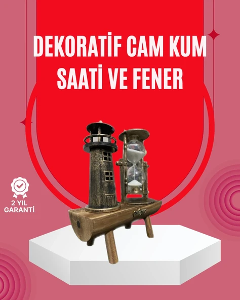 Ahşap Gövdeli Deniz Feneri Formlu Kum Saati - 15x20 Cm Masa Dekoru ürün görseli 1