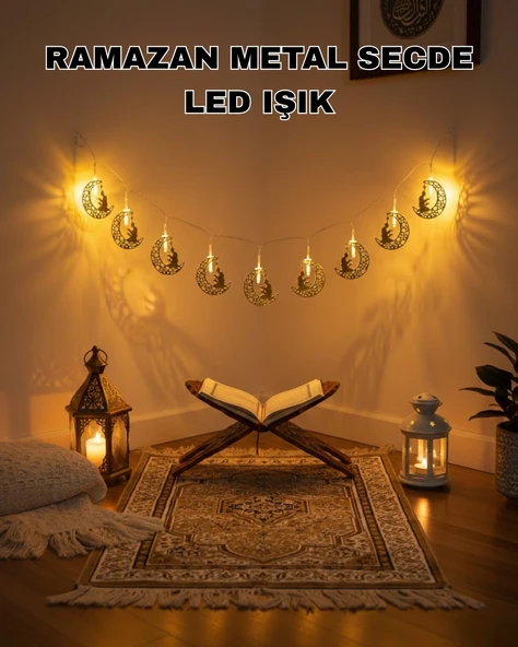 Ay Ve Secde Tasarımlı Sıcak Beyaz Led Ramazan Işığı ürün görseli 1