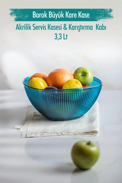 Akrilik Barok Aquamarin Büyük Kare Meyve & Salata Kasesi & Karıştırma Kabı / 3,3 Lt  (CAM DEĞİLDİR) ürün görseli 1