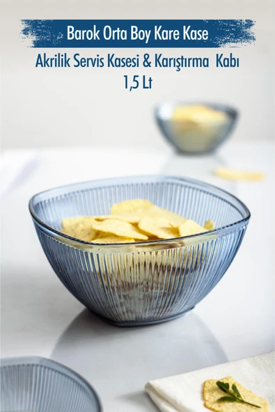 Akrilik Barok Lacivert Orta Boy Kare Meyve & Salata Kasesi & Karıştırma Kabı / 1,5 Lt  (CAM DEĞİLDİR) ürün görseli 1
