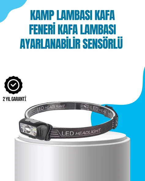 Kamp Lambası Kafa Feneri Kafa Lambası Ayarlanabilir Sensörlü Şarjlı ürün görseli 1