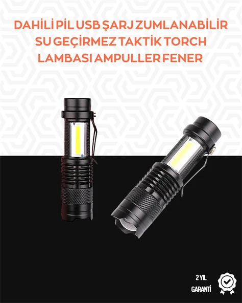 Taşınabilir Şarjlı Led Fener - 4 Modlu, 2000lm, Ayarlanabilir Odak ürün görseli 1