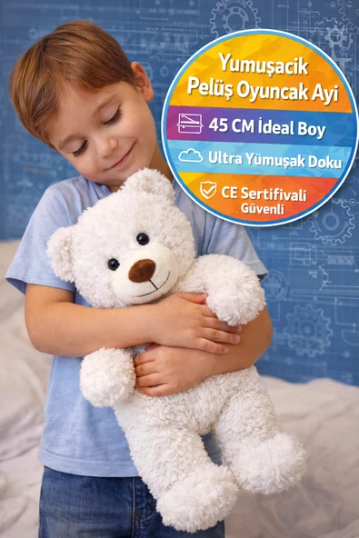 45 cm Beyaz Pelüş Oyuncak Ayı Büyük Boy Yumuşak Ayıcık CE Sertifikalı Uyku Arkadaşı ürün görseli 1