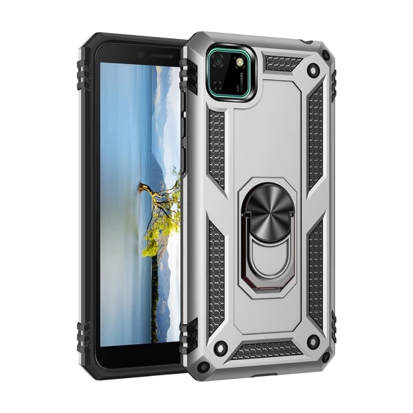 Huawei Y5p Kılıf Sofya Yüzüklü Silikon Kapak - Gümüş ürün görseli 1