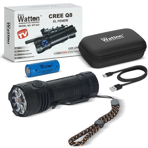 Cree Q8- Xpg 8+1 Led  Şarjlı El Feneri  Wt-623 ürün görseli 1