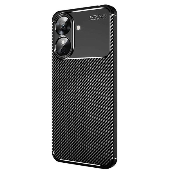 Realme Note 60 Kılıf Auto Focus Karbon Kapak - Siyah ürün görseli 1