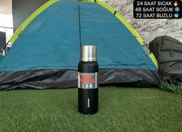 1 Litre Çift Katlı Çelik Termos-24 Saat Sıcak, 48 Saat Soğuk,(Kamp, Piknik, Ofis, Seyahat) ürün görseli 1