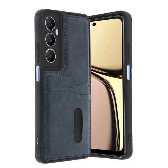Realme C65 Sara Kartvizitli Deri Kılıf - Lacivert ürün görseli 1
