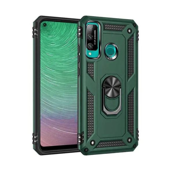 Huawei P40 Lite E Kılıf Sofya Yüzüklü Silikon Kapak - Yeşil ürün görseli 1