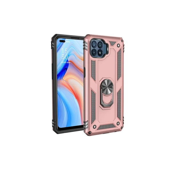 Oppo Reno 4 Lite Kılıf Sofya Yüzüklü Silikon Kapak - Rose ürün görseli 1