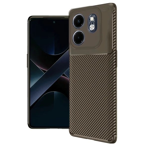 İnfinix Smart 9 Kılıf Auto Focus Karbon Kapak - Kahverengi ürün görseli 1