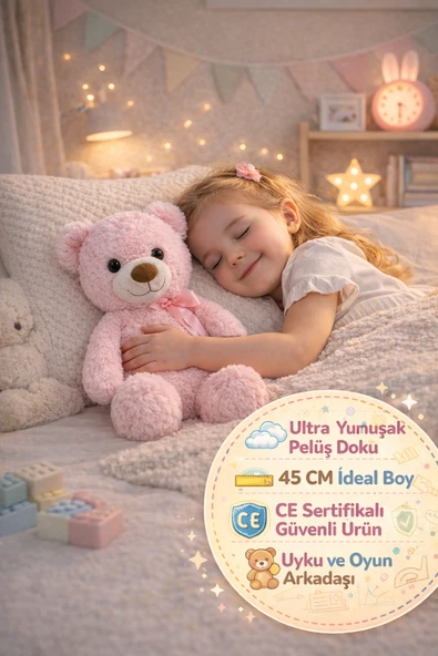 45 cm Pembe Pelüş Oyuncak Ayı Büyük Boy Yumuşak Ayıcık CE Sertifikalı Uyku Arkadaşı ürün görseli 1