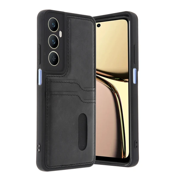 Realme C65 Sara Kartvizitli Deri Kılıf - Siyah ürün görseli 1