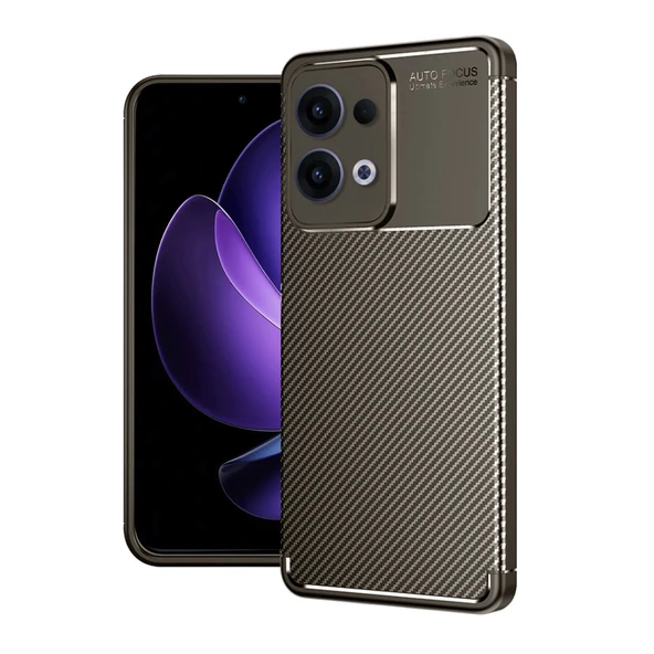 Oppo Reno 13 Pro Kılıf Auto Focus Karbon Kapak - Kahverengi ürün görseli 1