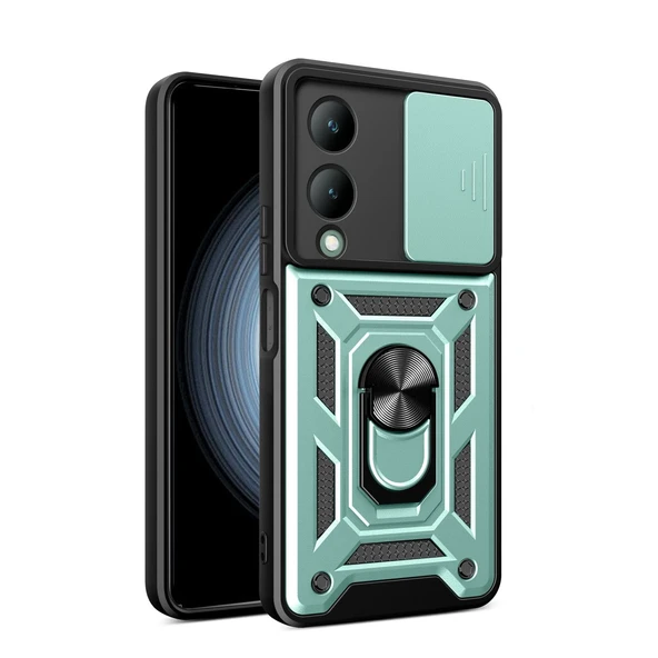 Vivo Y17s Kılıf Pars Lens Yüzüklü Silikon - Yeşil ürün görseli 1