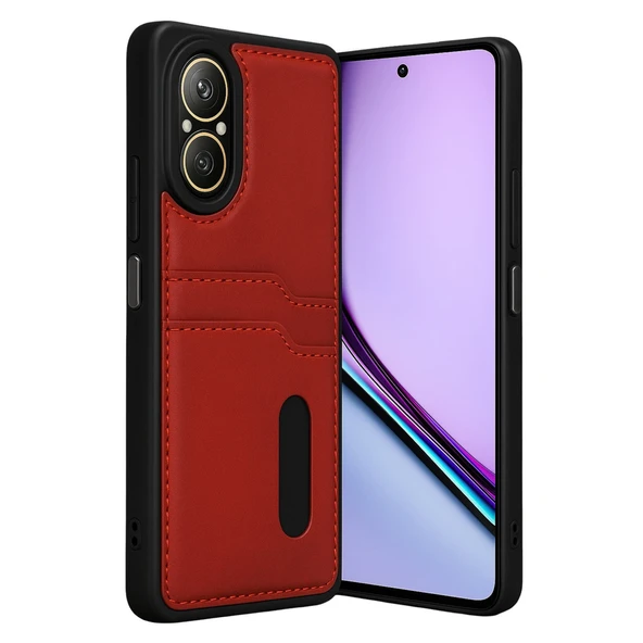 Realme 12 Lite Kılıf Sara Kartvizitli Deri Kılıf - Kırmızı ürün görseli 1