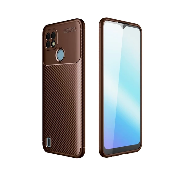 Realme C21 Kılıf Auto Focus Karbon Kapak - Kahverengi ürün görseli 1