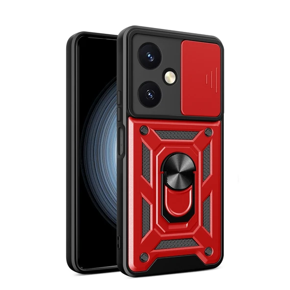 Vivo Y27 Kılıf Pars Lens Yüzüklü Silikon - Kırmızı ürün görseli 1