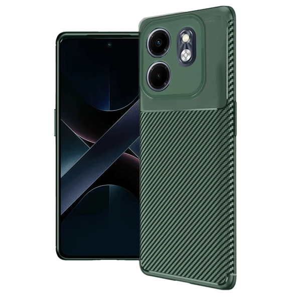 İnfinix Smart 9 Kılıf Auto Focus Karbon Kapak - Koyu Yeşil ürün görseli 1