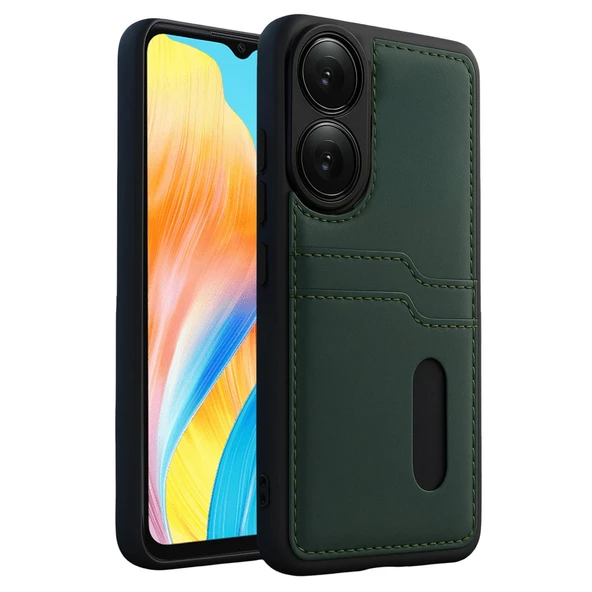 Oppo A38 Sara Kartvizitli Deri Kılıf - Yeşil ürün görseli 1
