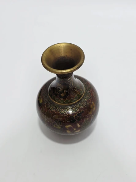 Antika Cloisonne Mini Vazo 13cm 005 - Resim 4