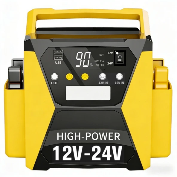 Bagajon Castu Araba Kamyonet Tır Akü Takviye Cihazı | 12/24 Volt Çift Voltajlı 98.000 Mah Powerbank Dijital Gösterge ürün görseli 1