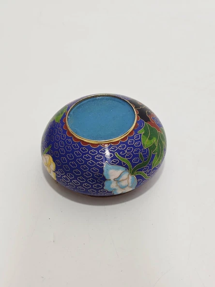 Antika Cloisonne Devrilen Kapaklı Pirinç Küllük 024 - Resim 5