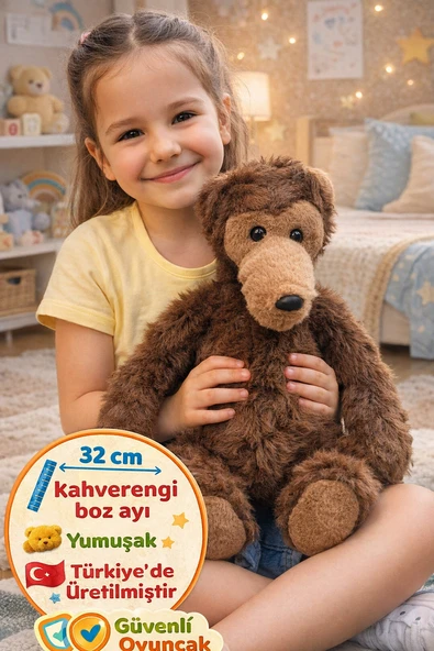 32 cm Kahverengi Pelüş Oyuncak Boz Ayı Büyük Boy Yumuşak Ayıcık CE Sertifikalı Uyku Arkadaşı ürün görseli 1