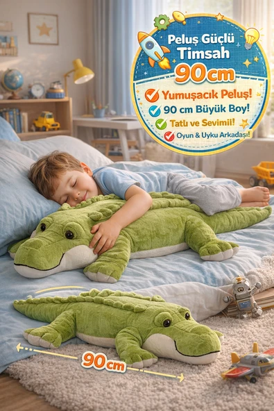 90 cm Peluş Timsah Büyük Boy Yumuşak Oyuncak Uyku Arkadaşı Sevimli Peluş Timsah ürün görseli 1