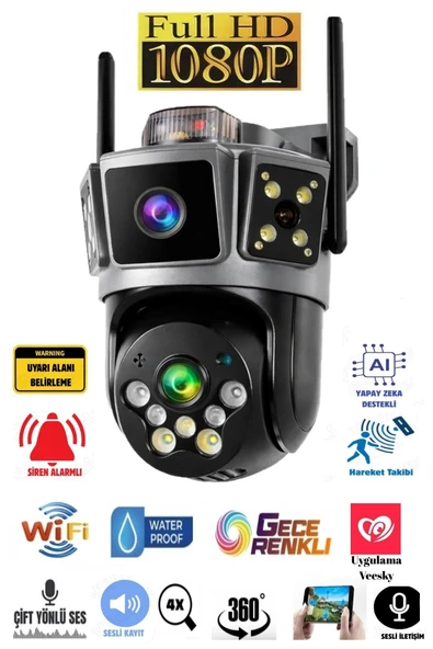 Avenir Çift Kameralı 6mp Full Hd Hareket Takipli Polis Çakarlı Alarmlı Wifi Güvenlik Kamerası ürün görseli 1