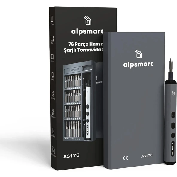 ALPSMART AS176 Hassas Şarjlı 76 Parça Tornavida Vidalama ve Delme Seti ürün görseli 1
