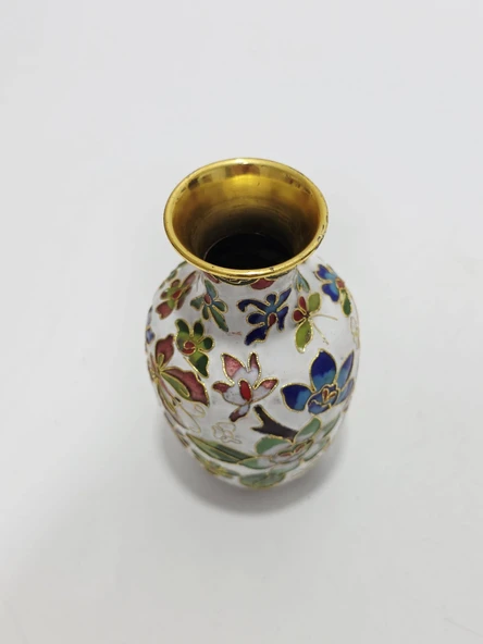 Antika Cloisonne Mini Vazo 13cm 003 - Resim 4