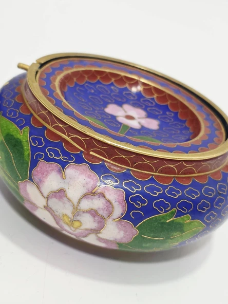 Antika Cloisonne Devrilen Kapaklı Pirinç Küllük 024 - Resim 3