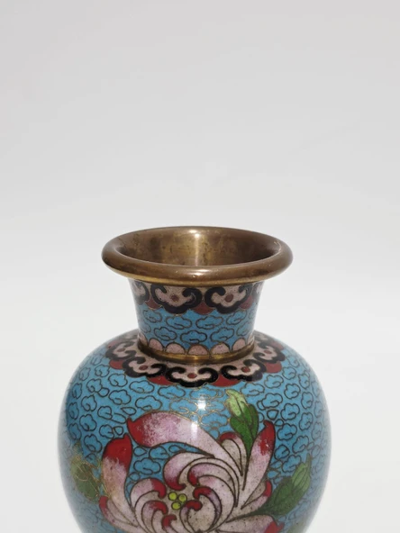 Antika Cloisonne Mini Vazo 13cm 004 - Resim 3
