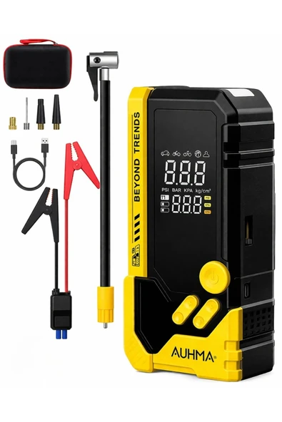 Auhma A8844 Akü Takviye Cihazı & Hava Kompresörü - 10.000 mAh Powerbank,LED Fener 150 PSI Sarı ürün görseli 1