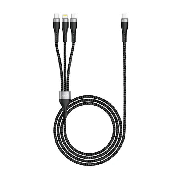 Zore ZR-45 3in1 USB-A to Lightning - Type-C - Type-C Şarj ve Data Kablosu 20W 1.5M ürün görseli 1