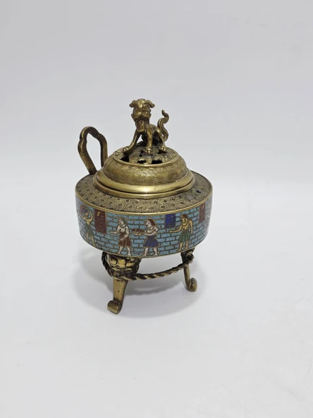 Antika Cloisonne Desenli Ayaklı Pirinç Tütsülük ürün görseli 1