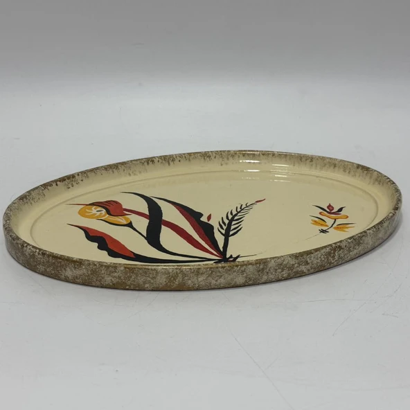 Vintage Çiçek Desenli El Boyama Ahşap Sunum Tepsisi 32,5x22,5cm ürün görseli 1