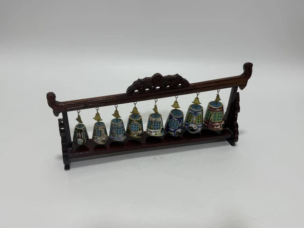 Vintage Çin Cloisonne Asma Çan Seti - Resim 2
